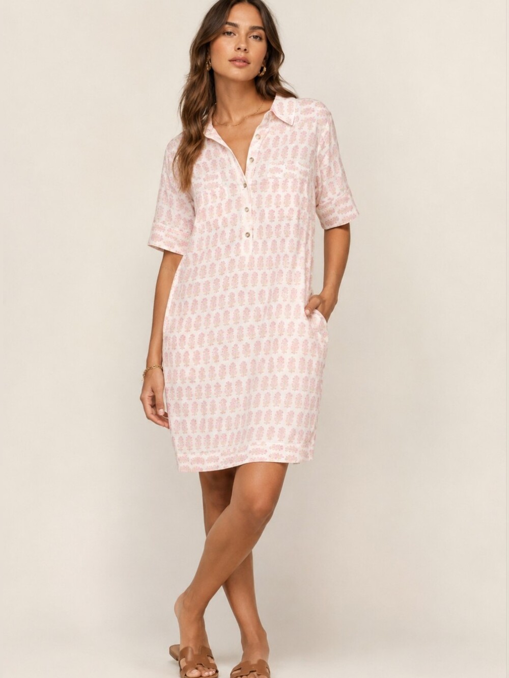 FAHERTY Rae Mini Dress In Taj Block Print Floral Linen Blend Size Small